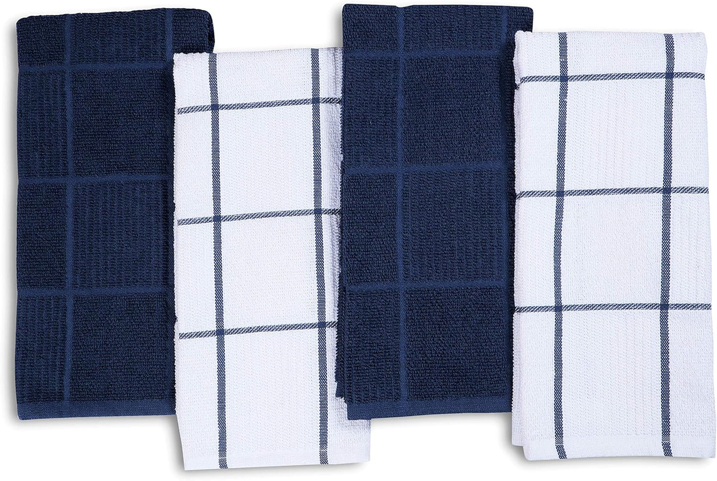 AMOUR INFINI Kitchen Towels Pack of 4 Absorbent, Quick Drying Premium Terry Cotton Dish Towel with Hanging Loop 16x28 Inch Hand & Tea Towels (Blue)