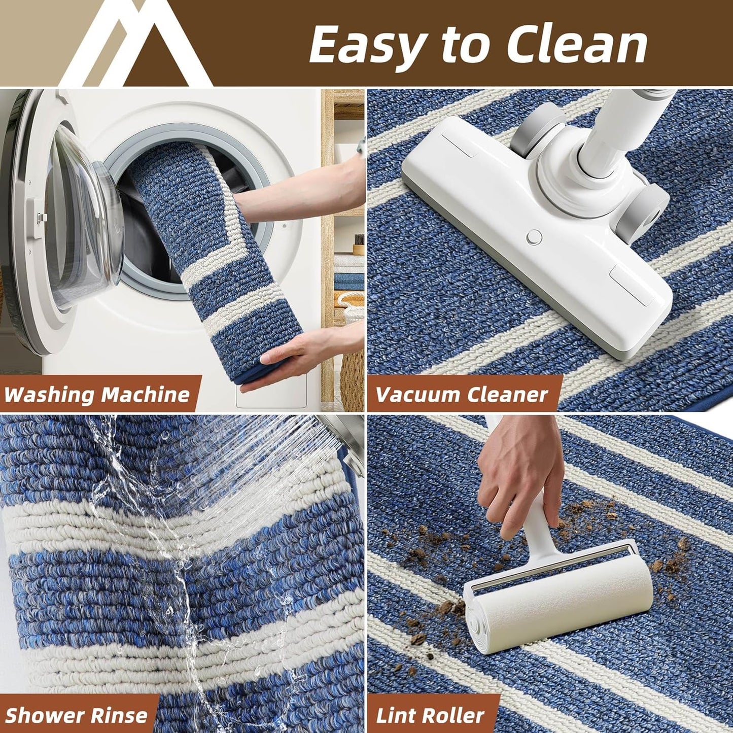 COSY HOMEER Long Kitchen Floor Mats for in Front of Sink Super Absorbent Kitchen Rugs and Mats 24"x48" Non-Skid Kitchen Mat Standing Mat Washable,Polypropylene,Blue,Frame