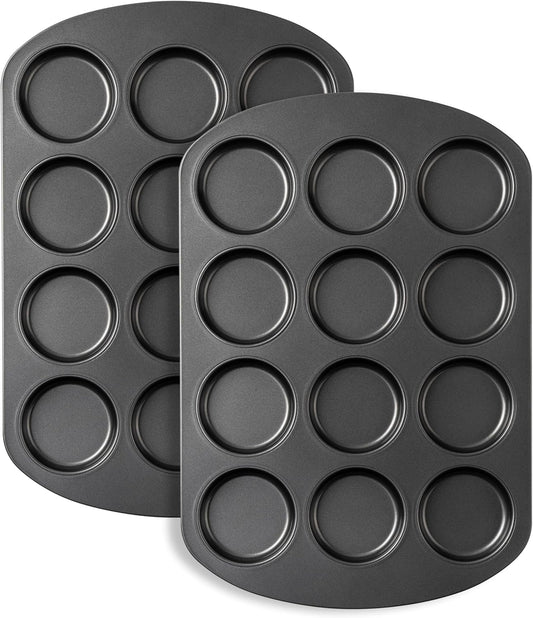 Tiawudi Muffin Top Pan, 12 Cavity Cupcake Pan, 3 Inch Nonstick Bakeware for Eggs, Cornbread, Cookies, Whoopie Pies and Yorkshire Pudding, Set of 2