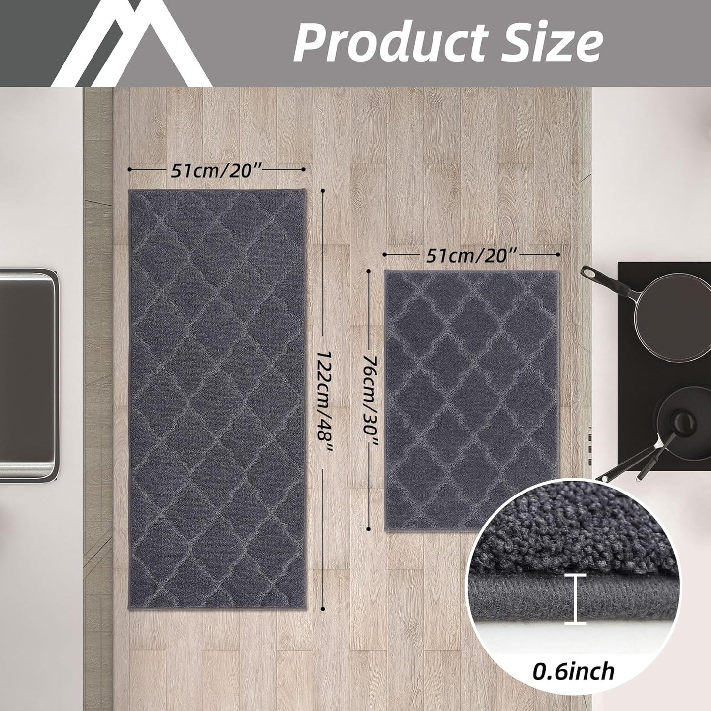 COSY HOMEER Soft Kitchen Rugs [2 PCS] for in Front of Sink Super Absorbent Kitchen Floor Mats and Mats 20x30 Inch/20X48 Non-Skid Kitchen Mat Standing Mat Washable,Polyester,Dark Grey