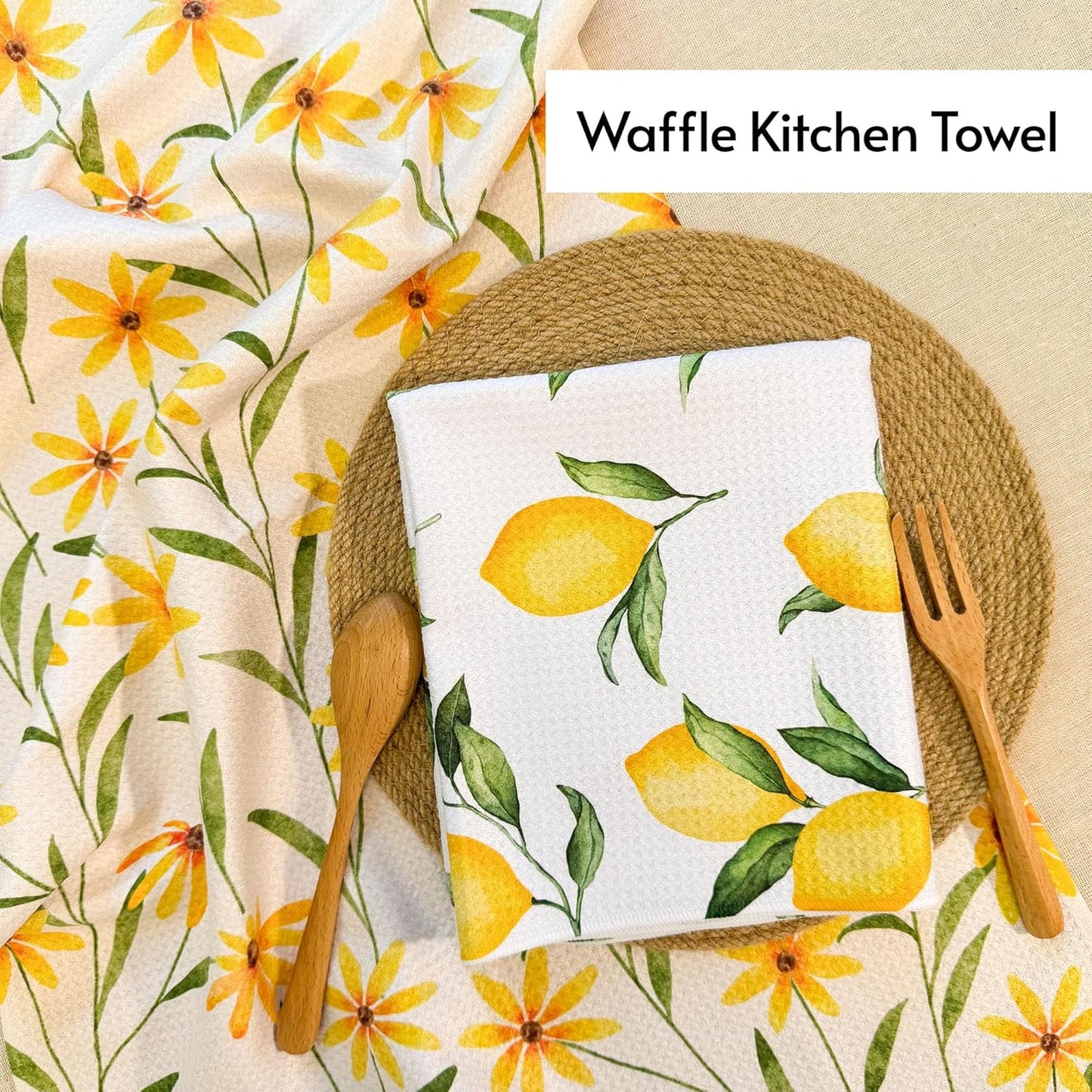 Kitchen Towels, 18" x 30" Tea Towels for Kitchen, Quick Dry Dish Towels for Kitchen Drying, Daisy Whimsy Series, 2-Pack