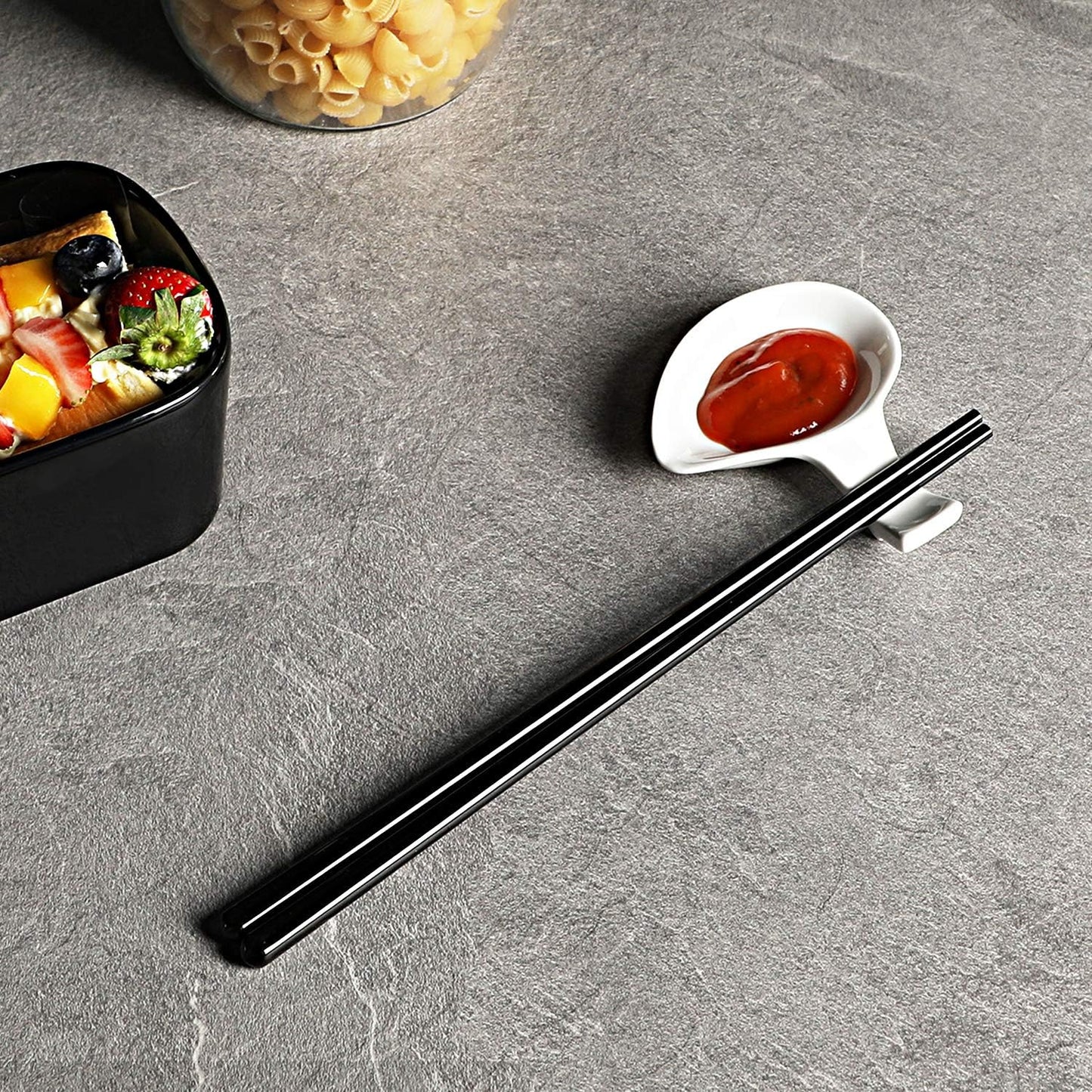 LEETOYI Ceramic Chopsticks Set of 5, Porcelain Chinese Chopsticks Easy To Clean, 9.6-Inch (Black)