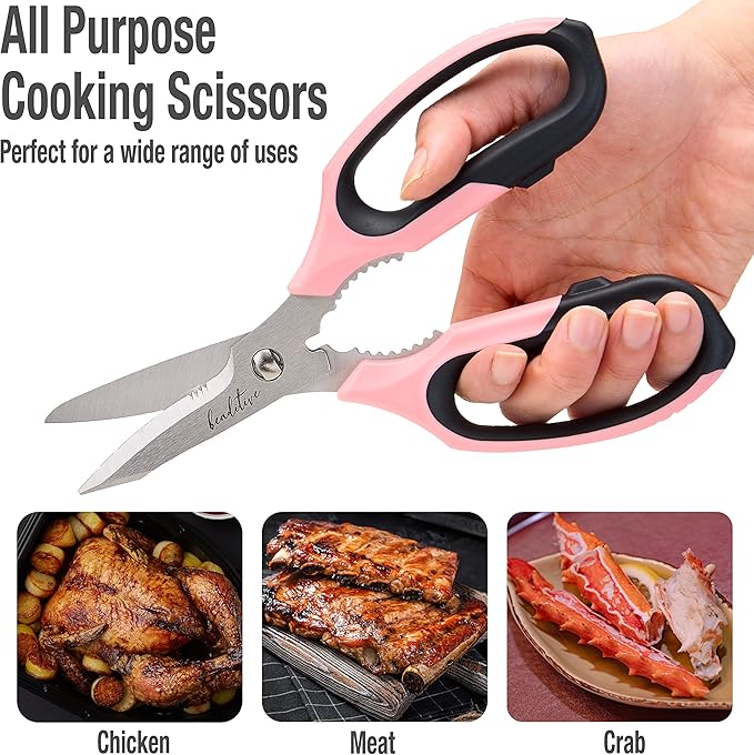 Beaditive Multi-Purpose 8" Kitchen Shears - Detachable, Serrated Blades, Japanese Stainless Steel - Ergonomic Handle, Protective Cover - Dishwasher Safe