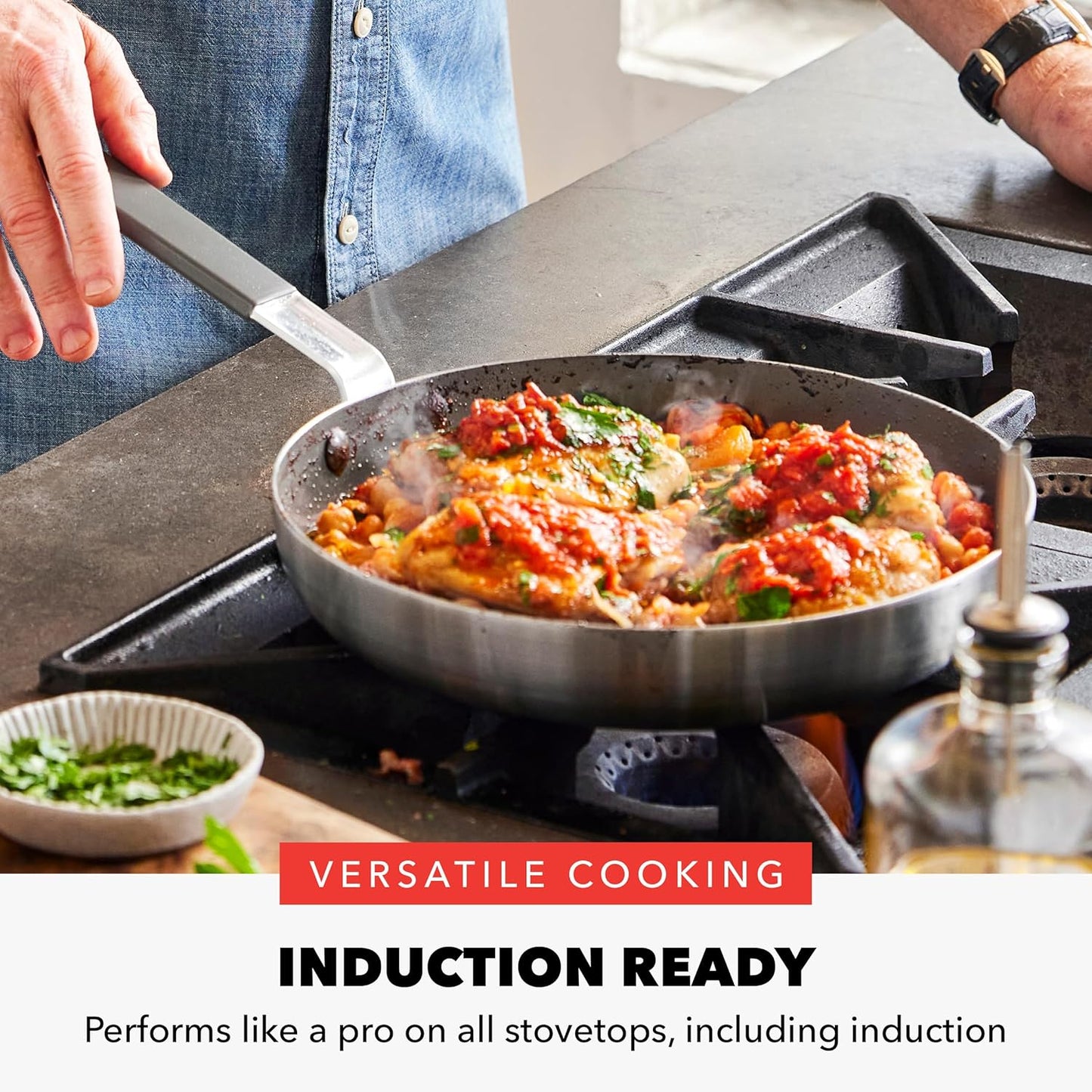 GreenPan x Bobby Flay Stainless Steel 8” & 10” Frying Pan Skillet Set, Professional Grade Tri-Ply, Multiclad, PFAS-Free Ceramic Nonstick, Induction Suitable, Dishwasher & Oven Safe, Stay Cool Handle