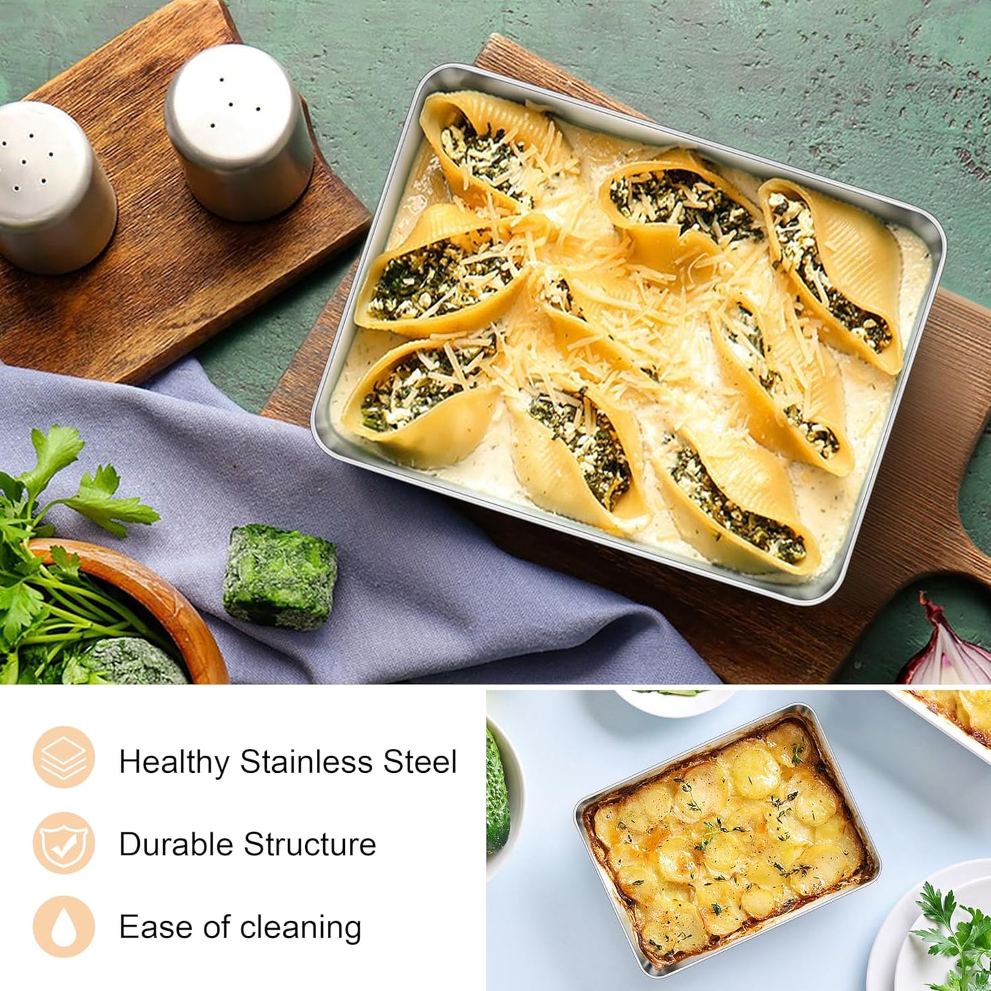 E-far 3 Pack Toaster Oven Trays, 9.4”x7.3” Stainless Steel Small Baking Cookie Sheets, Mini Non-toxic Metal Baking Pans for Cake, Healthy & Rust Free, Mirror Finish & Dishwasher Safe