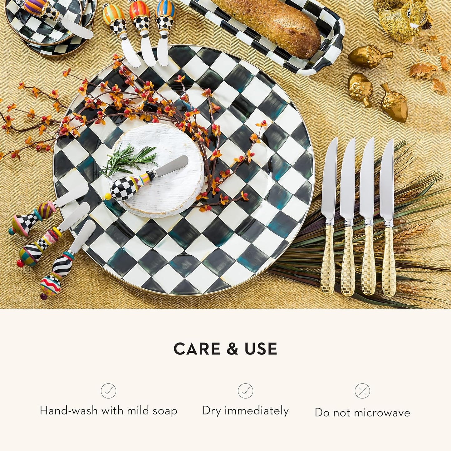 MACKENZIE-CHILDS Enamel Serving Platter, Decorative Serving Platter for Food, 16 Inches, Black-and-White Courtly Check