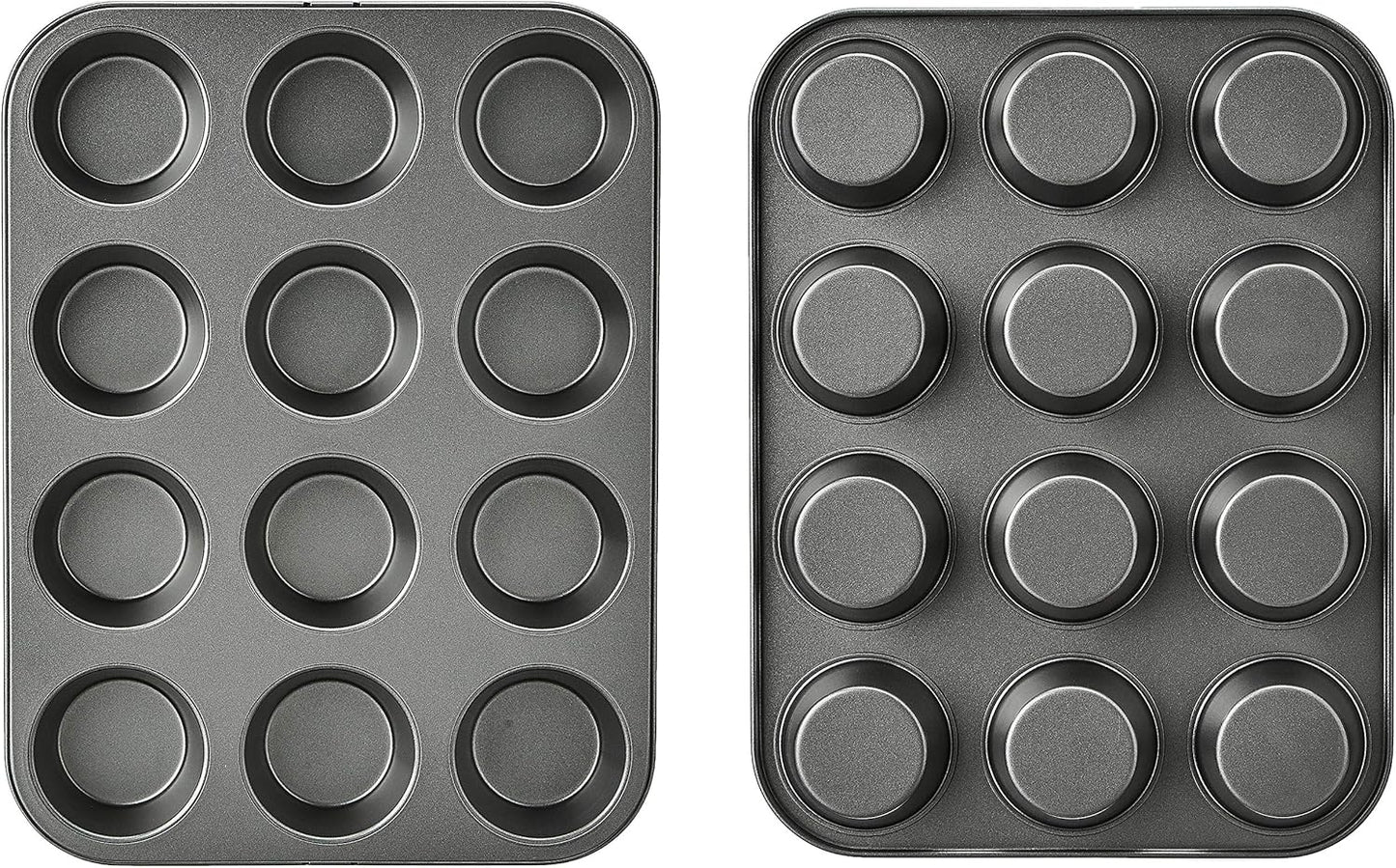 Amazon Basics Nonstick Round Muffin Baking Pan, 12 Cups, Set of 2, Gray, 13.9x10.55x1.22"